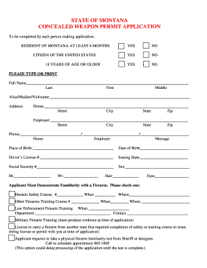 Montana Concealed Weapon Permit Application