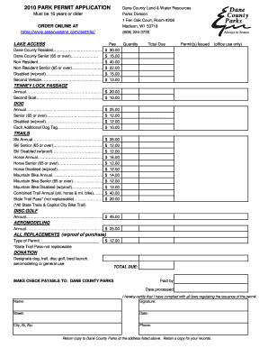 2010 Park Permit Application
