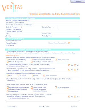 Principal Investigator and Site Submission Form