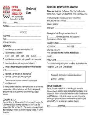 British Porphyria Association Membership Form