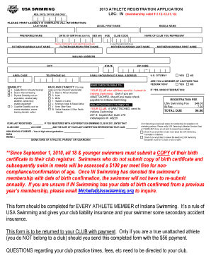 USA Swimming Athlete Registration Application