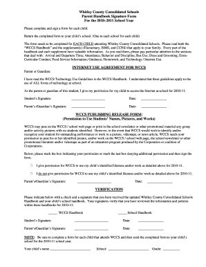 Whitley County Schools Parent Handbook Signature Form