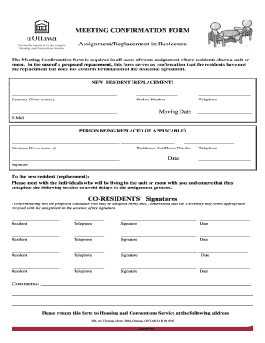 Meeting Confirmation Form for Residence Assignment
