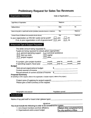 Preliminary Request for Sales Tax Revenues