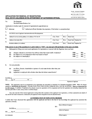 Manitoba Real Estate Salesman Registration Renewal