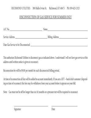 Richmond Utilities Gas Disconnection Form