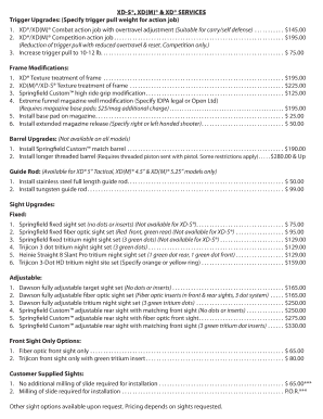 Springfield Custom Gun Work Price List