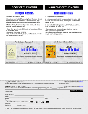 Book and Magazine Redemption Certificate