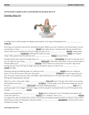 Healthy Lifestyle Word Formation Exercise