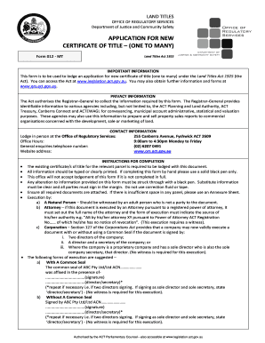 Application for New Certificate of Title