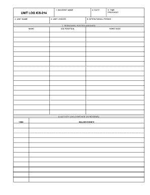 ICS-214 Unit Log Form