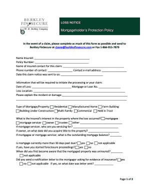 Loss Notice for Mortgageholder's Protection Policy