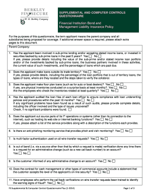 Financial Institution Bond and Management Liability Insurance Questionnaire
