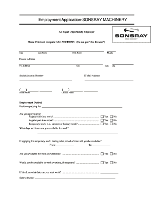 Employment Application for SONSRAY Machinery