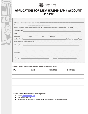 FC Barcelona Membership Bank Account Update Form