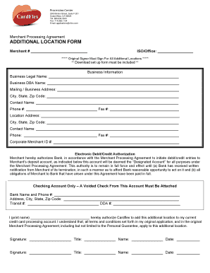 Merchant Processing Agreement Additional Location Form