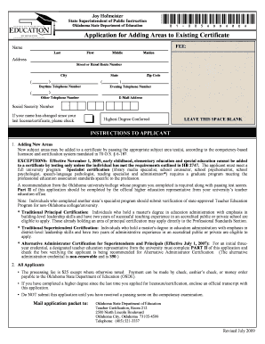 Oklahoma Application for Adding Areas to Existing Certificate