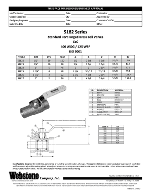 Approval Form for Standard Port Forged Brass Ball Valves