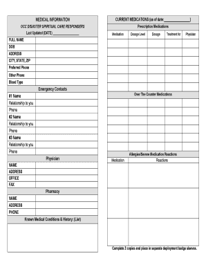 Medical Information Form for Disaster Responders