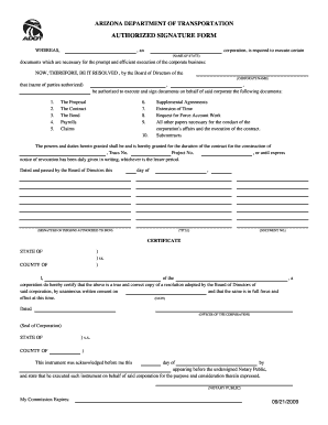 Arizona Authorized Signature Form