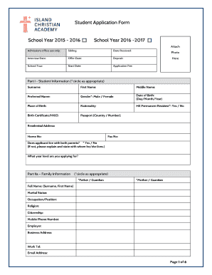 Student Application Form School Year 2015 - 2016 School - islandca edu