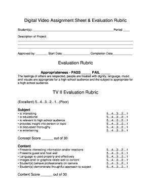 Digital Video Assignment Sheet & Evaluation Rubric