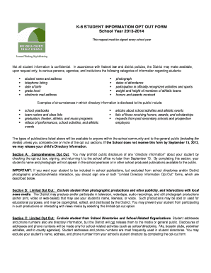 K-8 Student Information Opt Out Form