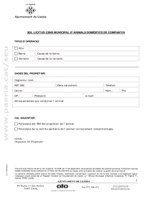 Municipal Domestic Animal Registration Form