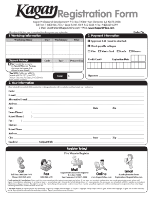 Kagan Professional Development Workshop Registration Form