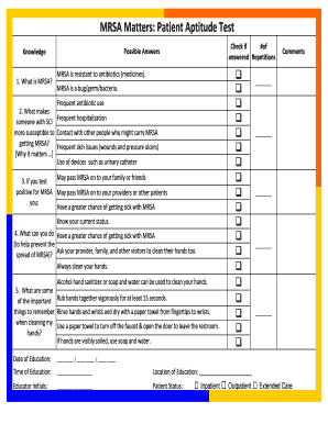 MRSA Patient Aptitude Test