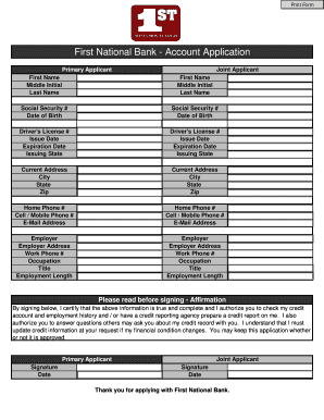 First National Bank Account Application
