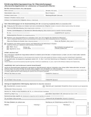 Erklärung/Abfertigungsantrag für Übersiedlungsgut