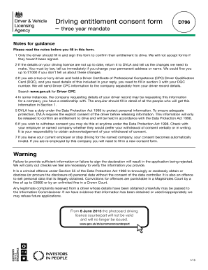 UK Driver Entitlement Consent Form D796