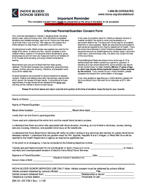 Informed Parental Consent Form for 16-Year-Old Blood Donors