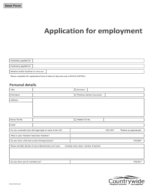 UK Employment Application Form