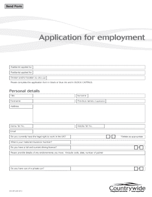 UK Employment Application Form