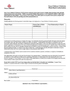 Texas Children’s Pediatrics Photo Board Authorization