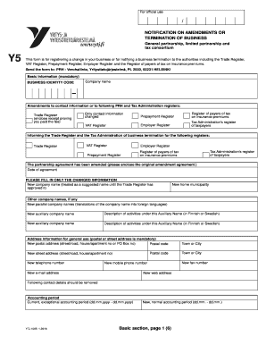 Notification on Amendments or Termination of Business