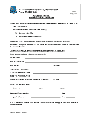 School Medication Permission Form