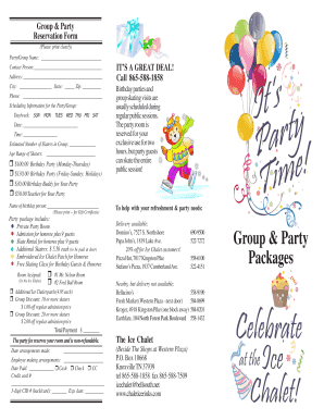 Ice Chalet Birthday Party Reservation Form