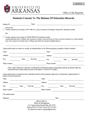University of Arkansas Student Consent to Release Education Records