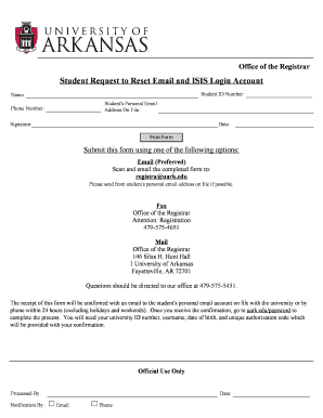 Student Request to Reset Email and ISIS Login Account