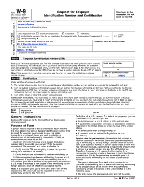 Form W-9 Request for Taxpayer Identification Number and Certification