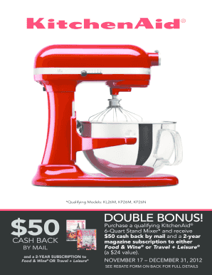 KitchenAid Stand Mixer Rebate Form