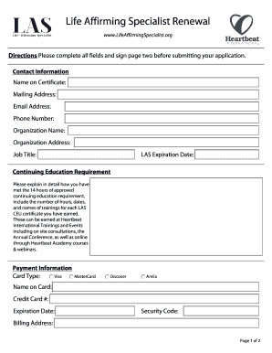 Life Affirming Specialist Renewal Form