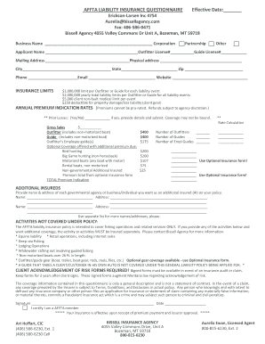 AFFTA Liability Insurance Questionnaire