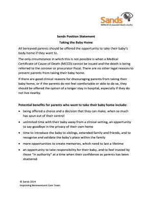 Bereavement Care Baby Home Release Form