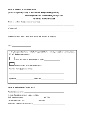 Baby's Body Release Form