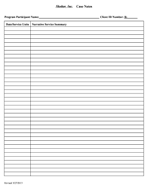 Shelter Case Notes Form