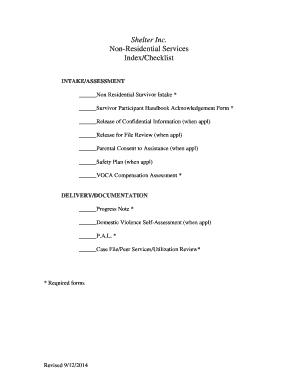 Non-Residential Survivor Intake Checklist